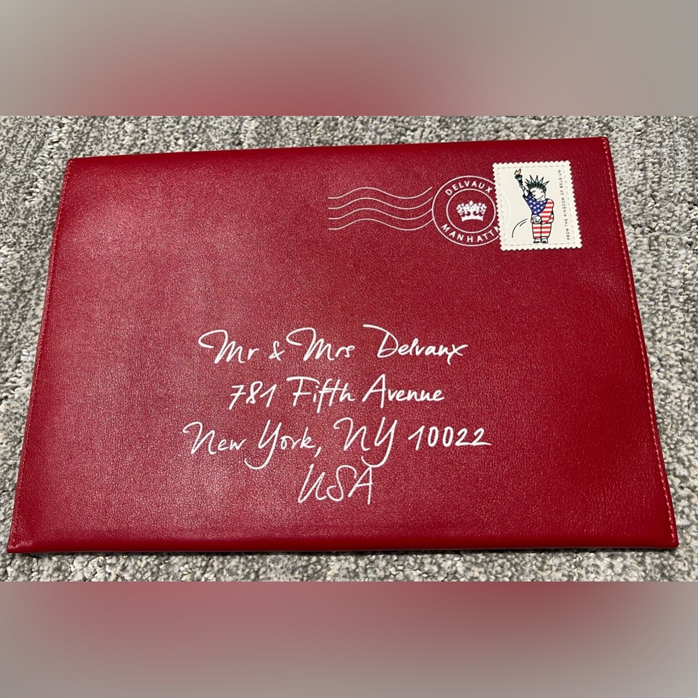 Delvaux Kiss NY New York Envelope Clutch Addressed to Fifth Avenue Delvaux Store